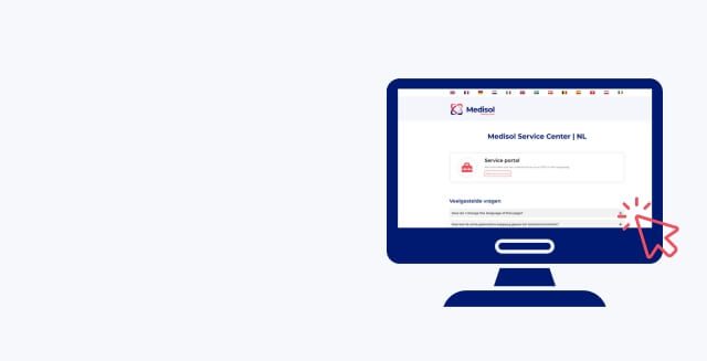 Computer met homepage van het Medisol Service portal open. 
